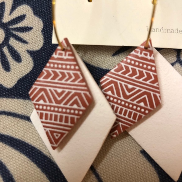 Jewelry - Handmade clay ivory and red two part earrings